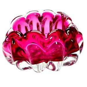 VTG EGERMANN ART GLASS CLAMSHELL BOWL CZECH REPUBLIC CRANBERRY SOMMERSO DESIGN